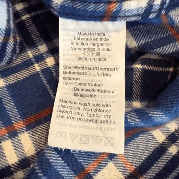 J. Crew Men's Flannel Shirt Blue White Orange Plaid Soft Size Medium - Picture 5 of 11
